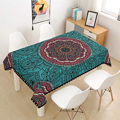 Rectangular Lino Impermeable Manteles, Bohemia indio Estilo exótico étnico rojo Azul Verde Amarillo Mantel, Decorativo para fiesta Banquete Jardín Exterior o Interior Tapiz (Bohemia 2,140x200 cm)