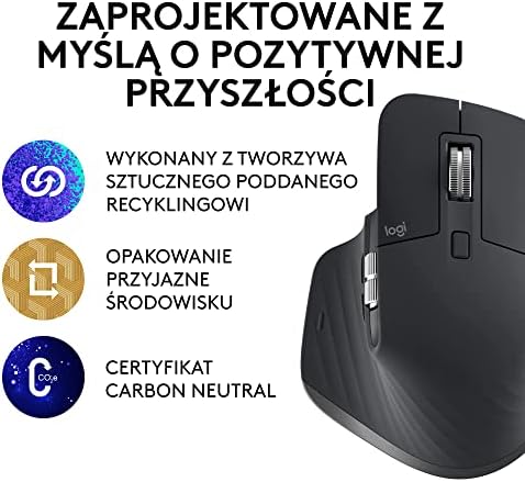 Logitech MX Master 3S - ergonomiczna mysz bezprzewodowa z ultraszybkim przewijaniem, 8K DPI, działa nawet na szkle, ciche klikanie, USB-C, Bluetooth, Windows, Linux, Chrome - Ciemno szary