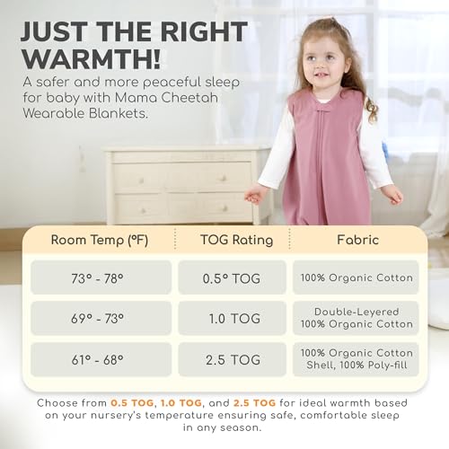 Image of Mama Cheetah Toddler Sleep Sack with Feet 2T, 0.5 TOG Organic Cotton Baby Wearable Blankets with Legs, Baby Sleeping Bag for Walkers, Early Walker Medium