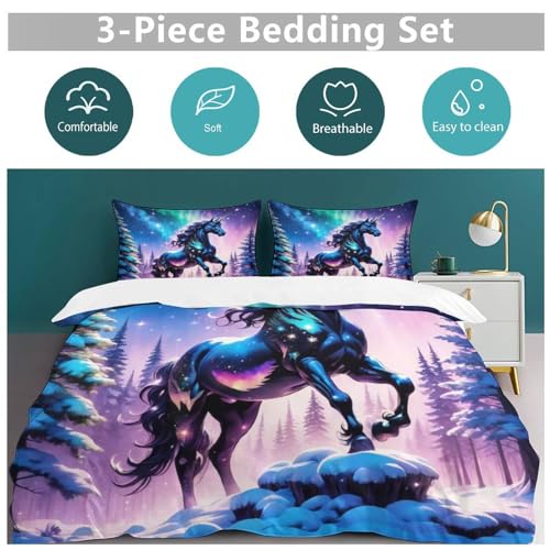 Linge de lit avec fermeture éclair motif cheval double face en microfibre douce