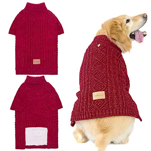 SCENEREAL Dog Sweater with Leash Hole - Cable Knit Turtleneck Dog Sweaters for Small Medium Large Dog Puppy - Dog Cold Weather Coats Sweatshirts for Fall Winter to Keep Warm