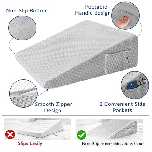 Image of Wedge Pillow for Sleeping, 7.5 inch Memory Foam Bed Wedge for Back and Leg Use | Dual-Layer Foam with a High-Density Base Provides Stable Support, Resists Flattening, and Stays Secure with a Non-Slip Bottom