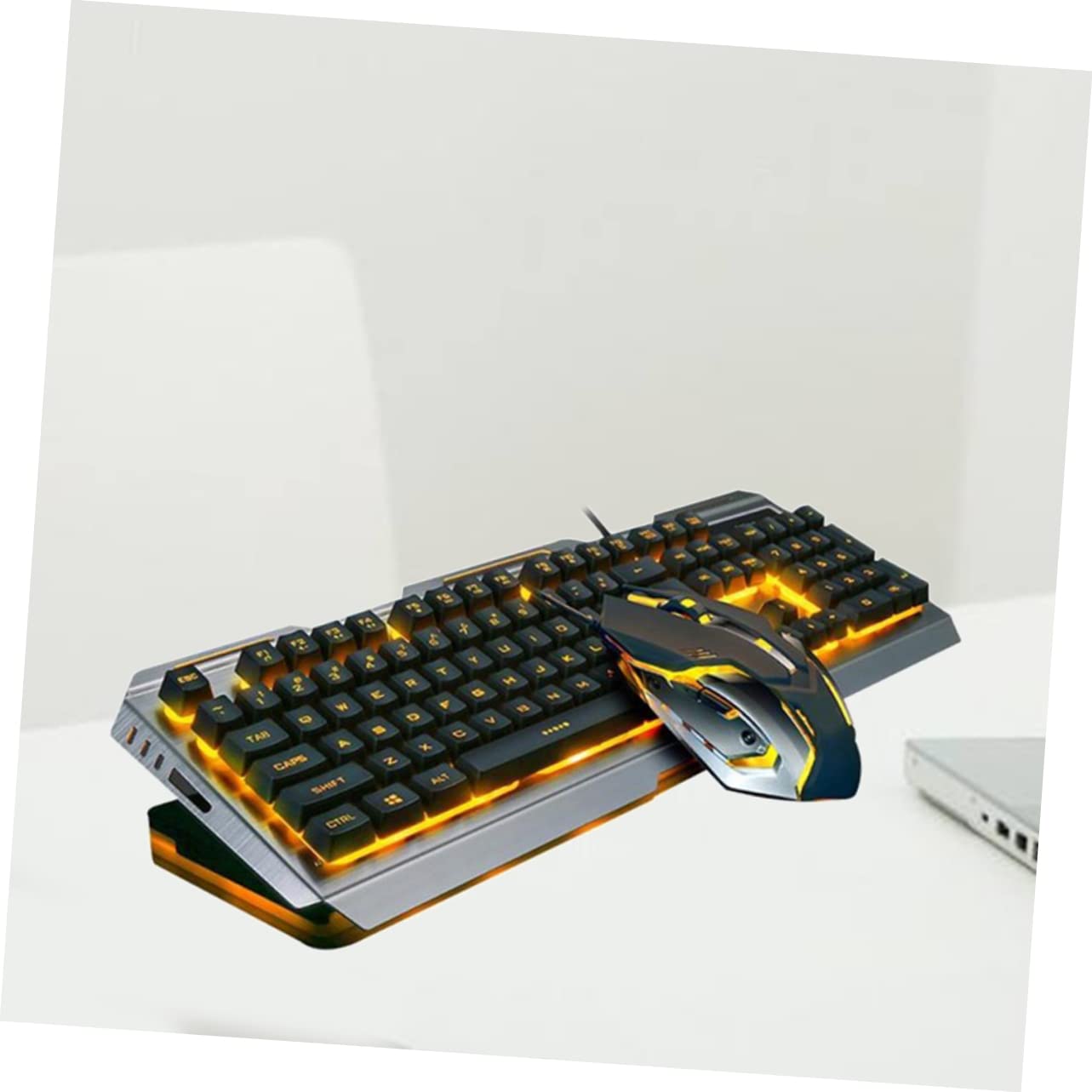 Teclado Mecánico Retro Negro Botón Flotante y Diseño Ergonómico, Kit de Teclado y Ratón Gamer Retroiluminación LED para Juegos