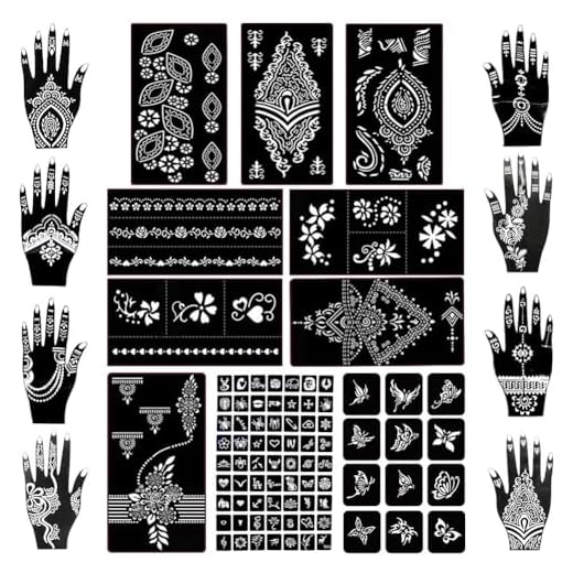 Koogel 18 Sheets Henna Tattoo Stencil Kit, 97 PCS Temporary Glitter Airbrush Flower Tattoo Stencils for Women and Girls Arabian Realistic Tattoo Stickers for Face Paint Body Art
