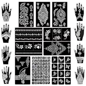 Koogel 18 Sheets 97PCS Henna Tattoo Stencil Kit, Reusable Mehndi Templates