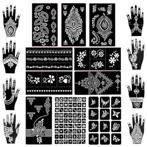 Koogel 18 Sheets 97PCS Henna Tattoo Stencil Kit, Reusable Mehndi Templates for Bridal Mehndi & Music Festivals — Indian Wedding, Bachelorette Party, Summer Body Art, Women Girls Kids