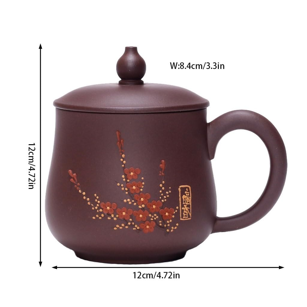 Filiżanki Matcha chiński czajniczek 360 ml fioletowy piaskowy garnek ręcznie robiony kwiat śliwy z pokrywką do parzenia herbaty domowy kubek na wodę kubek biurowy zestaw do herbaty kubek do zaparzania