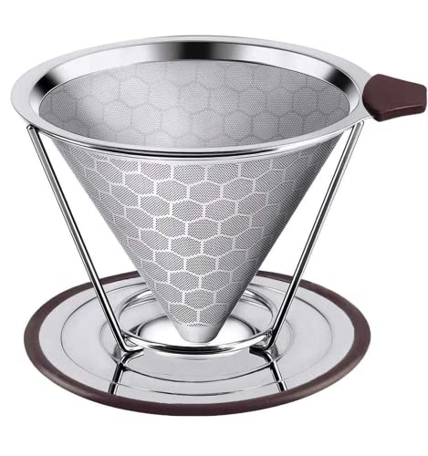 Pour Over Coffee Dripper, Reusable Coffee Filter Durable Stainless Steel Holder Mesh Funnel Baskets Coffee Filter