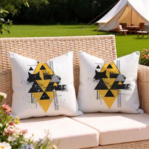 Housses coussin 55x55 lin imperméable blanc géométrique pour extérieur