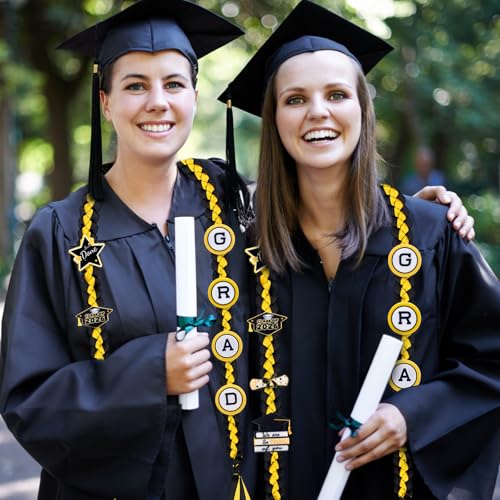 Image of Graduation Leis Class of 2026 Decorations, Handmade Double Braided Graduation Ribbon Leis with Glitter Pins for Him Her High School College Congrats Party Supplies (Black & Gold)