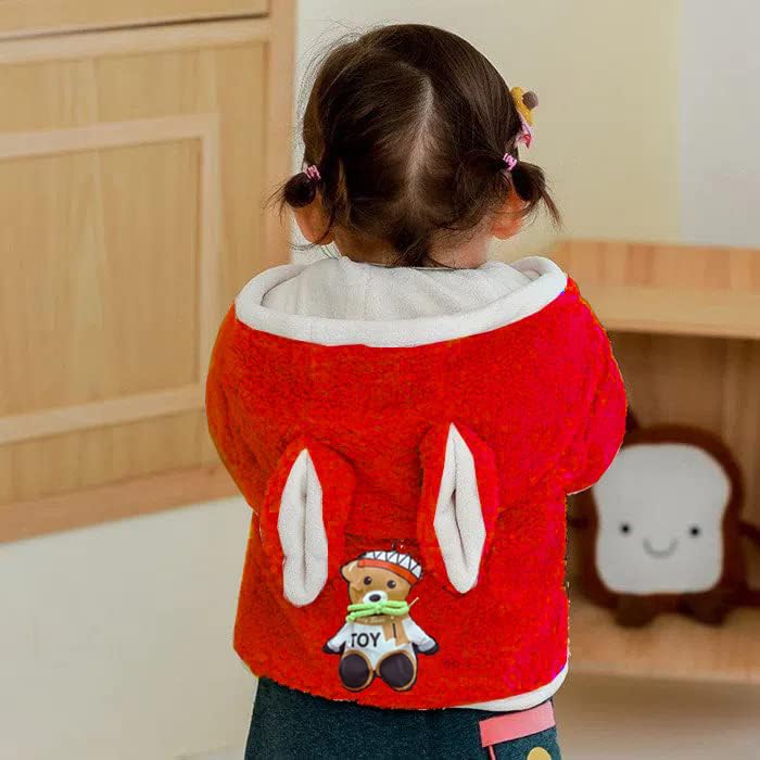 Image of Bold N Elegant Faux Fur Warm Winter Outerwear Hooded Baby Jacket Coat Blanket with Soft Plush Golden Bunny Ear for Infant Toddler Boy Girl Kids