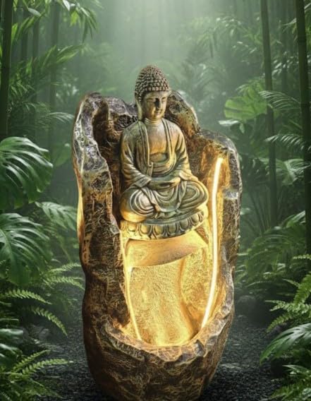 Image of 2.3feet Buddha Water Fountain with LED Lights | Indoor Outdoor Decorative Showpiece for Home, Office, Temple & Garden Decor(Golden)
