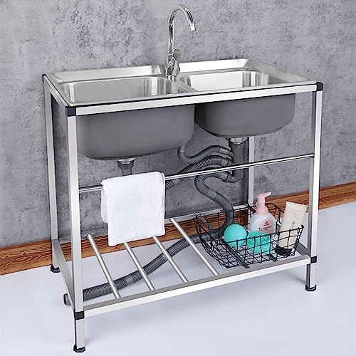 共用事業水槽屋外水槽2室独立式共用事業水槽商用304ステンレス水槽ダブルボウルは、レストラン、キッチン、ホテル、バー、ガレージ、屋外に適している