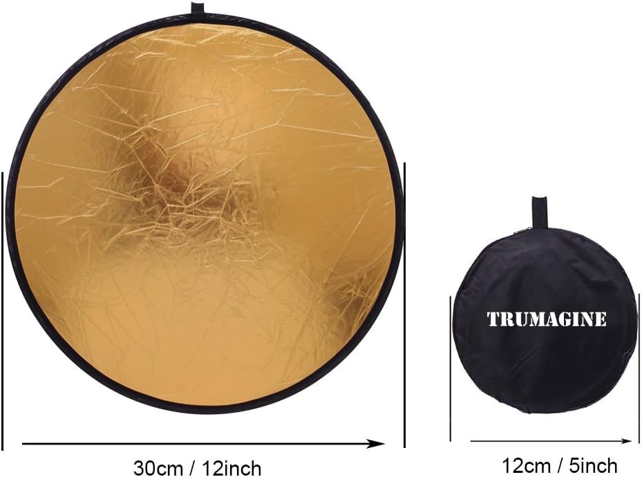 Image of Reflector Panel 12inch / 30cm 5-in-1 Collapsible Multi-Disc Reflectors for Photographing with Bag - Translucent, Gold, Silver, Black and White