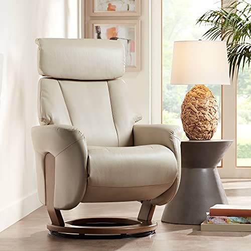 Benchmaster Augusta Taupe Faux Leather Swivel Recliner Chair Modern Armchair Comfortable Manual Reclining Footrest Adjustable Upholstered For Bedroom Living Room Reading Home Relax Office #TOP20