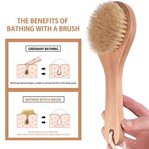 Natural Soft Bristle Back Scrubber Short Handle Bamboo Wood Body Brush - Image 3