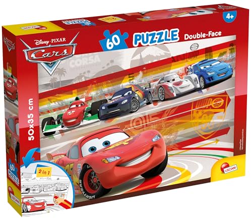 Liscianigiochi 47231 Cars Puzzle infantil para colorear coches, 60 piezas, 50x35 cm, Doble cara,...