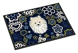 Caroline's Treasures BB5058JMAT Blue Flowers Pomeranian Doormat 24x36 Front Door Mat Indoor Outdoor Rugs for Entryway, Non Slip Washable Low Pile, 24H X 36W