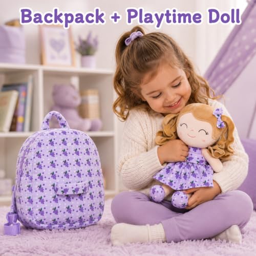 Image of Gloveleya Toddler Backpack Baby Girl Gifts Curly Hair Plush Figures Dress Backpack Kids Backpack Curly Hair Spring Girl Fruit - Grape 9inches