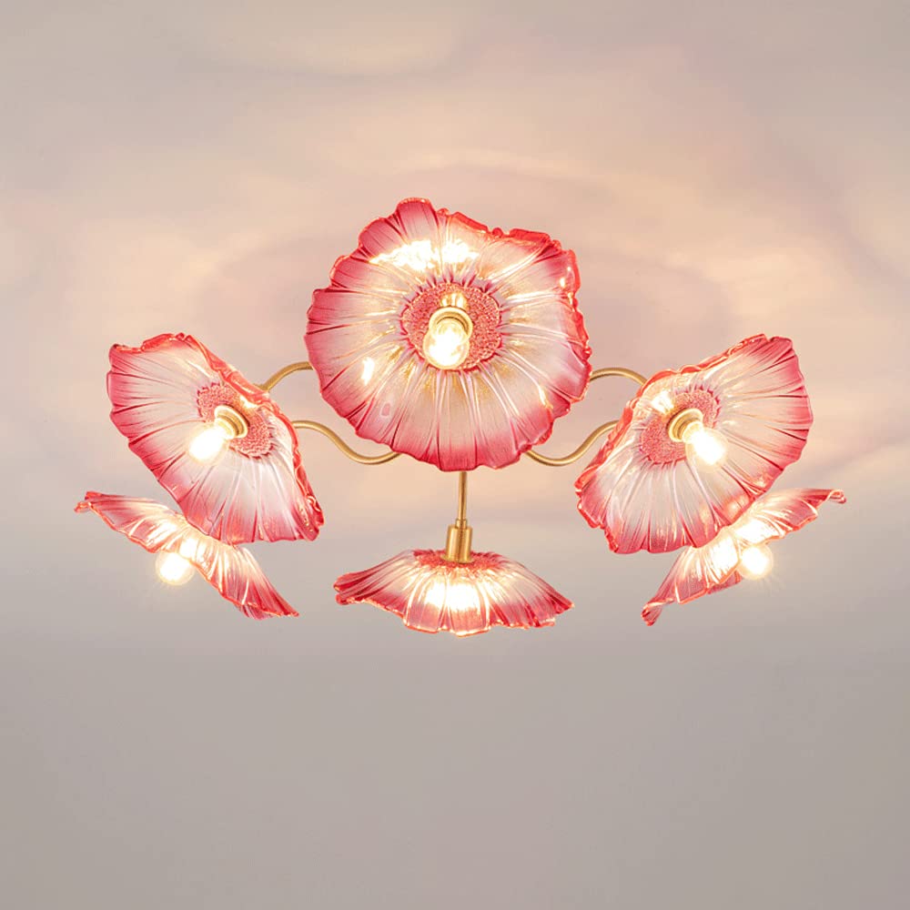 Plafonnier suspendu en verre et or au design floral haut de gamme