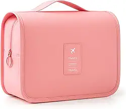Bolsa Necessaire Maquiagem Cosméticos Feminina Viagem Com Divisória e Cabide para Pendurar Organizador de Maquiagem Muito Espaço para Maquiagem Shampoo Perfumes Higiene Pessoal (Rosa)