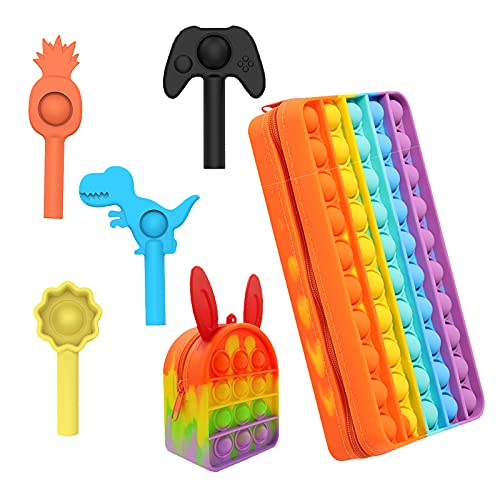 Bubble TikTok Fidget Juguetes Set Monedero Monedero Lápiz Caso Plumas Juguetes Anti Ansiedad Alivio del Estrés Set de Papelería Cover