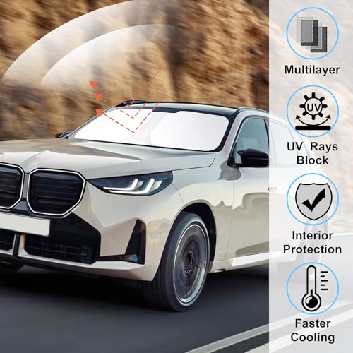 Image of Windshield Sun Shade Custom Fit for 2025 2026 BMW X3 Accessories Foldable Sunshade Sun Blocker Protect Car from Sun Rays & Heat Damage Keep Car Cooler