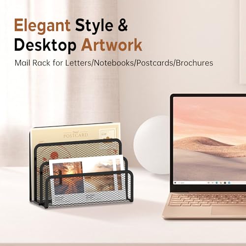 image for SUPEASY Mail Organizer for Desk, Mesh Metal Mail Holder Countertop wit