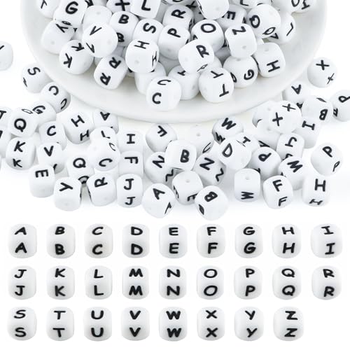 78 Letras para Pulseras del Alfabeto Inglés de la A a la Z Cuentas para Pulseras Cuentas de Silicona de 12 x 12 mm Adecuadas para Abalorios, Fabricación de Joyas, Pulseras, Collares y llaveros