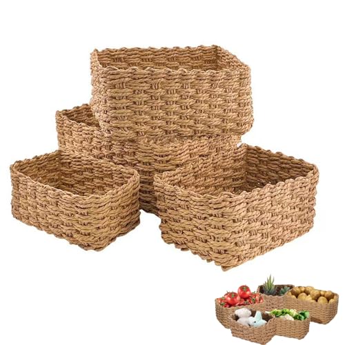 Paniers De Rangement Tressés, 4 Pièces Corbeille Rangement Panier, Organisateur Tressé, Panier De Rangement, Panier En Osier Tressé, Pour Tiroirs, Plateaux De Table, Commodes, Cuisines, Salons