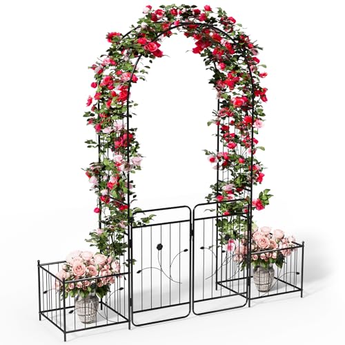 The Fellie Garden Arch with Gate & Basket, Decoration Garden Trellis Stand for Vines Climbing Plant, Patio Arch for Walkway Path Lawn Backyard, High Archway For Party Ceremony Wedding, 203*50*221 CM