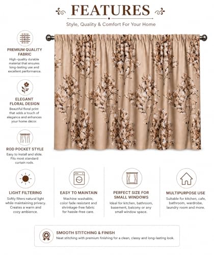 Image of Premium Light Filtering Valance Printed Rod Pocket Curtain (Half Window - 3ft Brown)