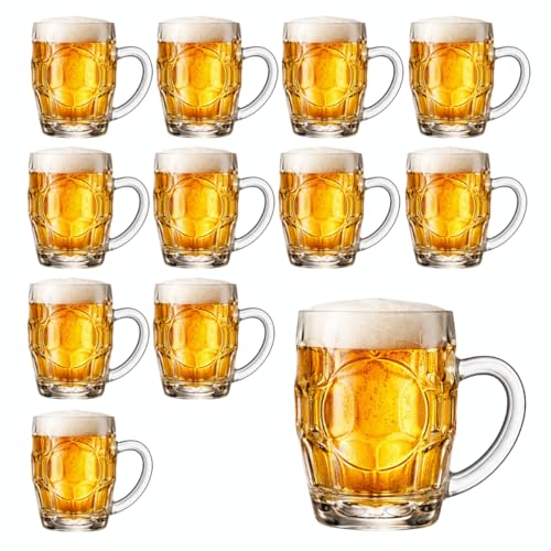 Set Boccali Birra 550 ml in Vetro con Manico – 6/12 Pezzi Bicchieri Birra Stile Boccale Tedesco – Resistenti, Spessi e Lavabili in Lavastoviglie – Ideali per Birra Artigianale, Pub -100833 (12)