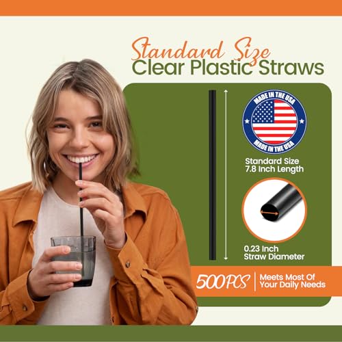 Image of Disposable Plastic Straws,500 PCS Individually Wrapped Black Drinking Straw