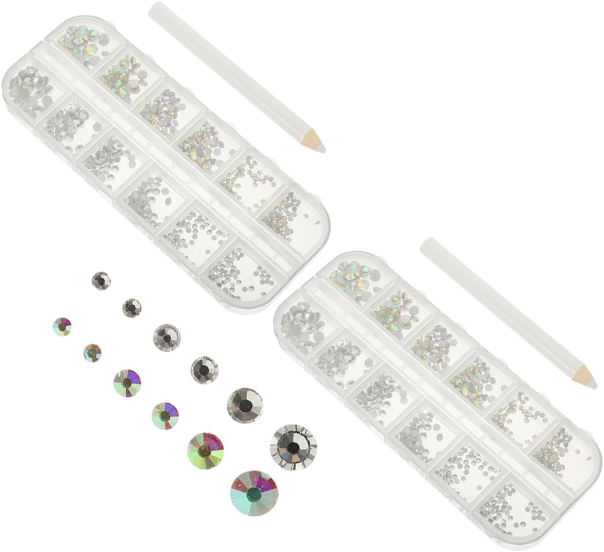 Gatuida 3sets Flatback Rhinestones Nail Art Decorations for Nail Designs Includes Dotting Pen Tweezers for Crafting for Manicure and Personal Use