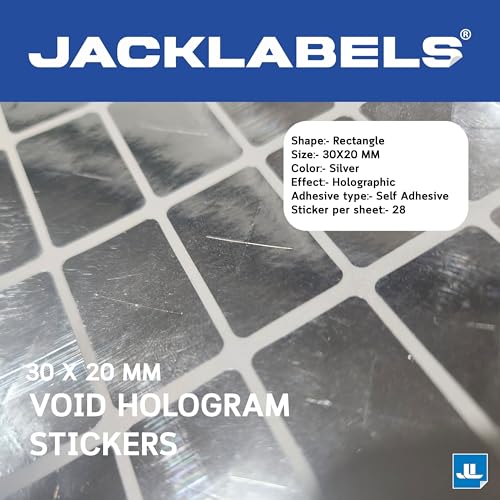 Image of Tamper Evident Void Hologram Sticker Rectangular 30mm X 20mm Silver Color | 5 Sheets of 28 Stickers Each with Void Seal Security Feature Stickers (Pack of 140)