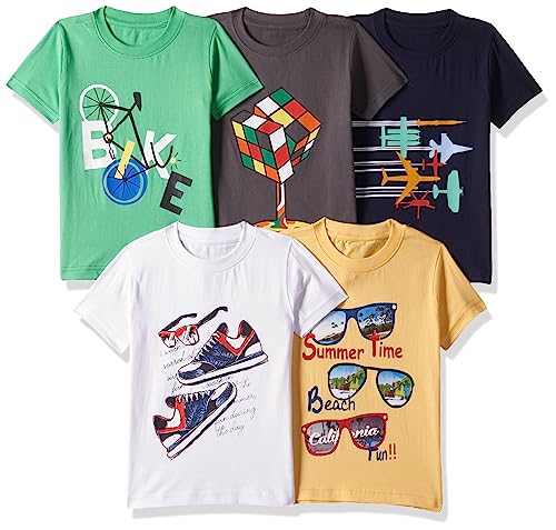 Image of T2F Boy's Cotton Printed Regular Fit T-Shirt (Pack of 5)