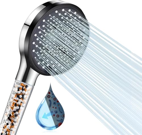Peach Street Shower Head with Filter, High-Pressure Hand-Held Shower Head, Hard Water Filter Shower, Turbocharged Design, with Five Spray,Modes for Chlorine Removal