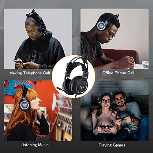 Somic Stereo Gaming Headset With Mic For Ps4, Ps5, Xbox One, Pc, Mobile Phone, 3.5Mm Sound Detachable Cat Ear Headphones Lightweight Self-Adjusting Over Ear Office Headphones G951S Black #TOP5