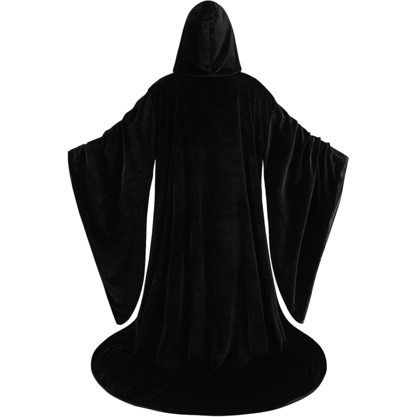 RRCBMD Black Robe with Hood Black Wizard Robe Mens Wizard Cloak with Sleeves Halloween Cape for Men (Black-170CM) - Image 2