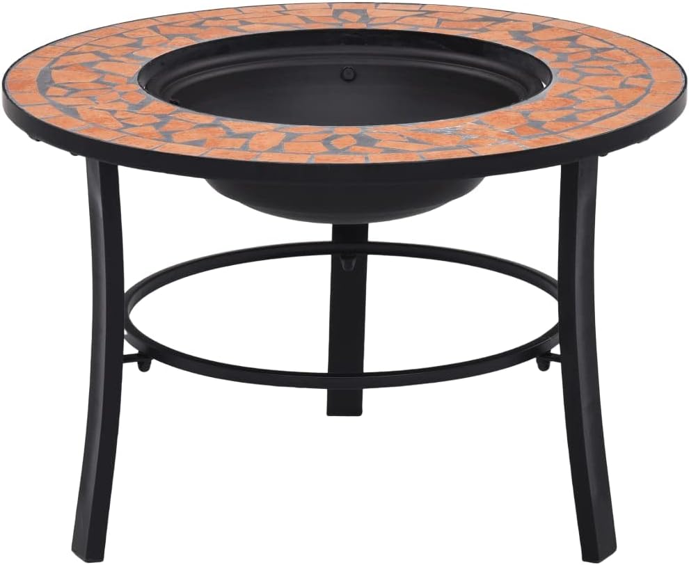 vidaXL Steel and Ceramic Mosaic Fire Pit Stove 26.8" - Terracotta - Outdoor Heating Solution, BBQ Partner, Round Tabletop for Convenience, Resistant Construction, WARNS Cancer and Reproductive Harm