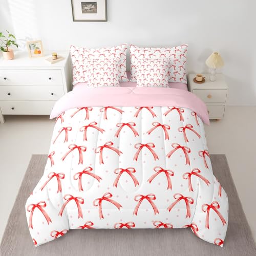 Juego de cama con lazo rojo y ropa de cama de 7 piezas Feelyou para niñas 2