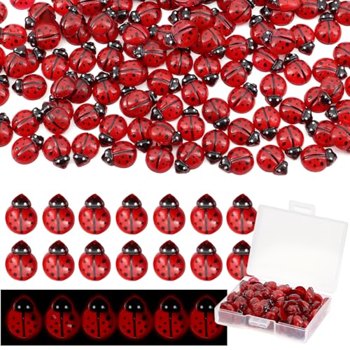 QUPIVA 120 Pieces Mini Resin Ladybug, Luminous Tiny Ladybug Miniature