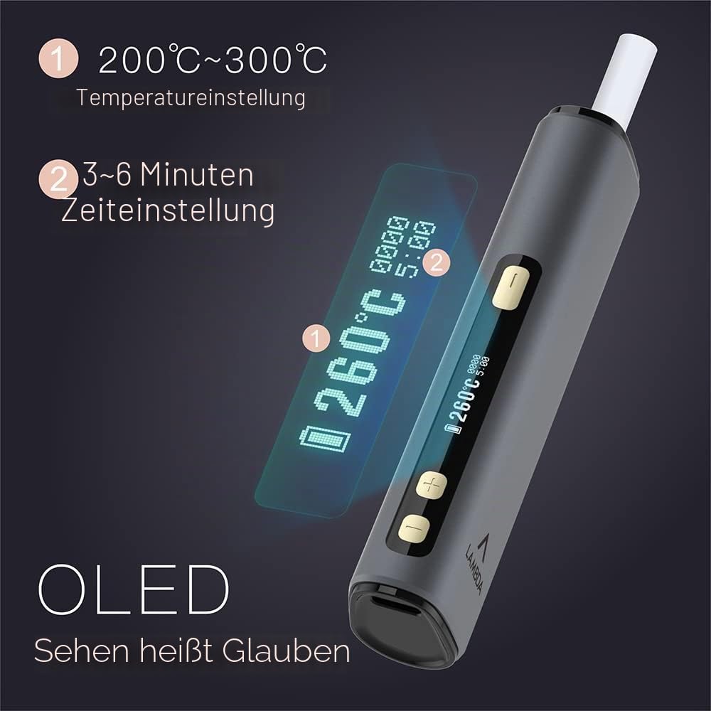 LAMBDA i8 HNB Heat-not-burn-Geräte, Berührungslose Elektromagnetische Induktionsheizung, OLED 3200mAh Einstellbare Heizzeit und Temperatur (dunkelgrau)