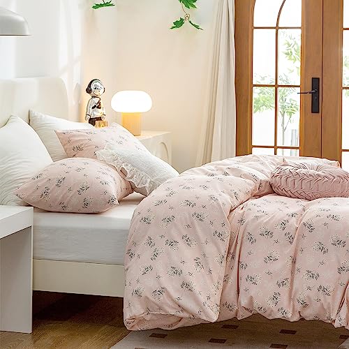 King Cotton Floral Duvet, 100% Cotton 3 Pieces Girls Bedding Sets King, Garden Style Pink Flower Pattern King Duvet Set Floral, With Zipper Closure, Luxury Soft Breathable Comfy (Floral, King) #TOP5