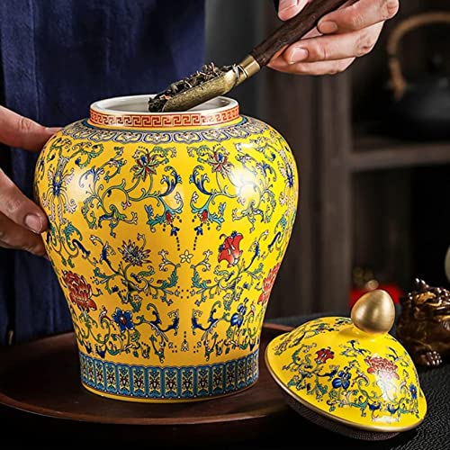 Uzouri Ceramic Jars,Tea Jar,Chinese Style Storage Jars,Decorative Ginger Jars, Ancient Chinese Yellow Porcelain Ceramic Temple Jar, With Sealed Lids, Home Kitchen Dining Decoration #TOP5
