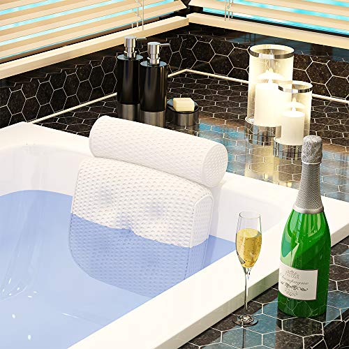 Bathtub Pillow Spa Bath Cushion Head,Neck,Shoulder and Back Support Rest with 7 Non-Slip Strong Suction Cups
