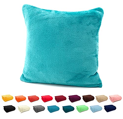 heimtexland ® Coussin en flanelle super doux - Type 380 - Bleu pétrole - Turquoise - 48 x 48 cm