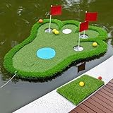 THYXGS Schwimmendes Golf-Green Für Den Pool, Inklusive 25 X 38 cm Großer Abschlagmatte Mit Kunstrasen, 10 Bällen, 4 Lochdeckeln Und Fahnen – Für Golfspaß Im Freien Und Zur Verbesserung Ihrer