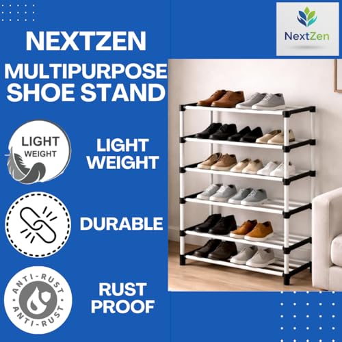 Image of NextZen Shoe Rack 6 Layer, Multipurpose Shoe Stand & Organizer Rack - Premium Plastic Multipurpose Shoe, Cloth & Book Storage Shelf for Home, Balcony, Living Room & Workspace